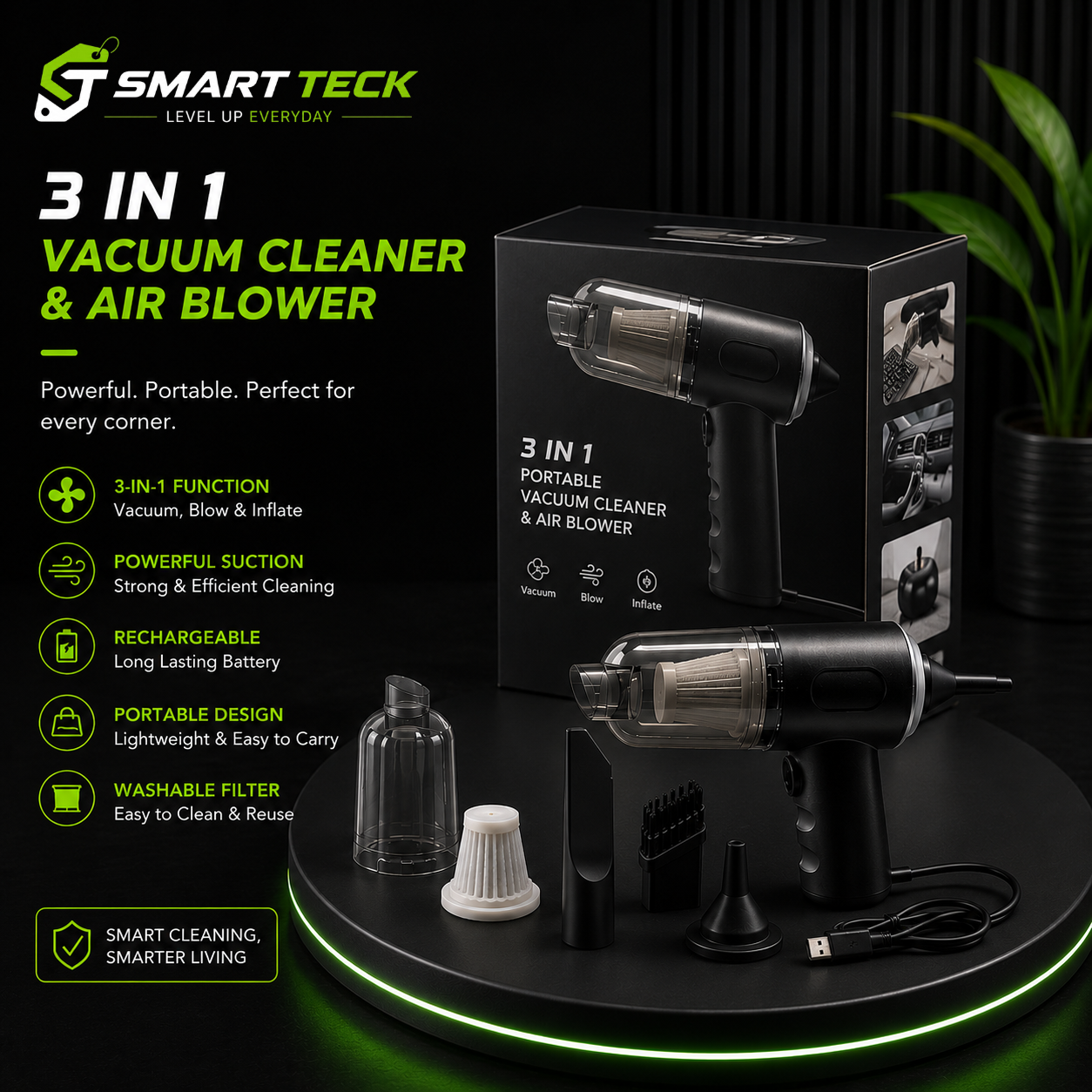 3-in-1 Rechargeable Vacuum Cleaner